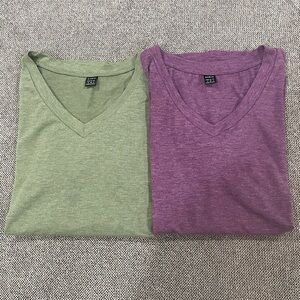 SHEIN Olive Green & Purple V-Neck Short Sleeve Tees